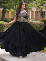 Striking Black Gamthi Embroidery Rayon Navratri Special Gown