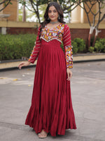 Phenomenal Maroon Rayon Gota Laced Navratri Special Gown