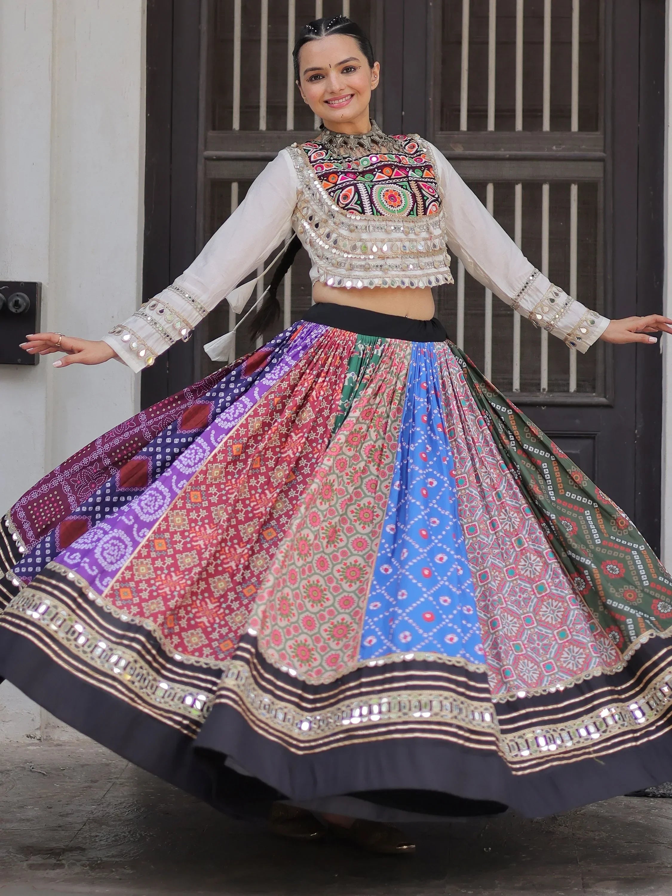 Elegant Multi-Color Digital Printed Cotton Navaratri Wear Lehenga Choli
