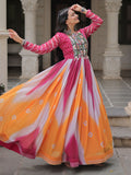 Precious Multi-Color Bandhani Printed Georgette Navratri Wear Gown