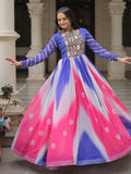 Beautiful Multi-Color Badhani Printed Georgette Navratri Wear Gown