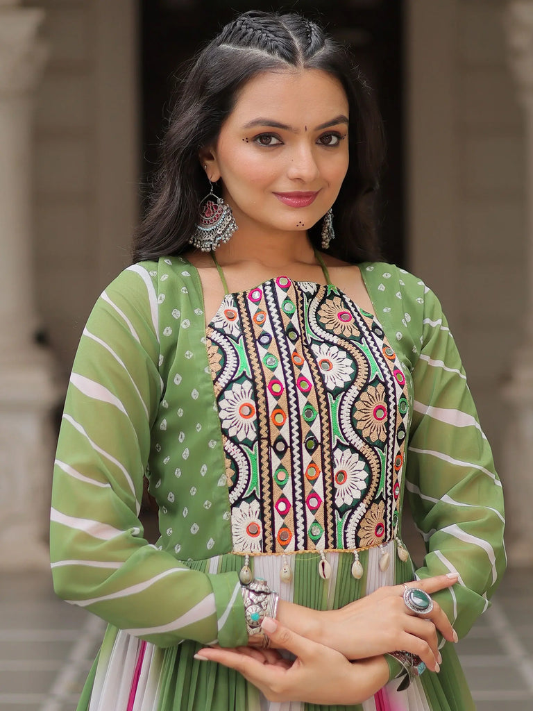 Bewitching Multi-Color Thread Embroidered Georgette Navratri Special Gown