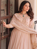 Stylish Peach Thread Work Georgette Festival Wear Gown With Dupatta