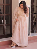 Stylish Peach Thread Work Georgette Festival Wear Gown With Dupatta