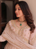 Stylish Peach Thread Work Georgette Festival Wear Gown With Dupatta