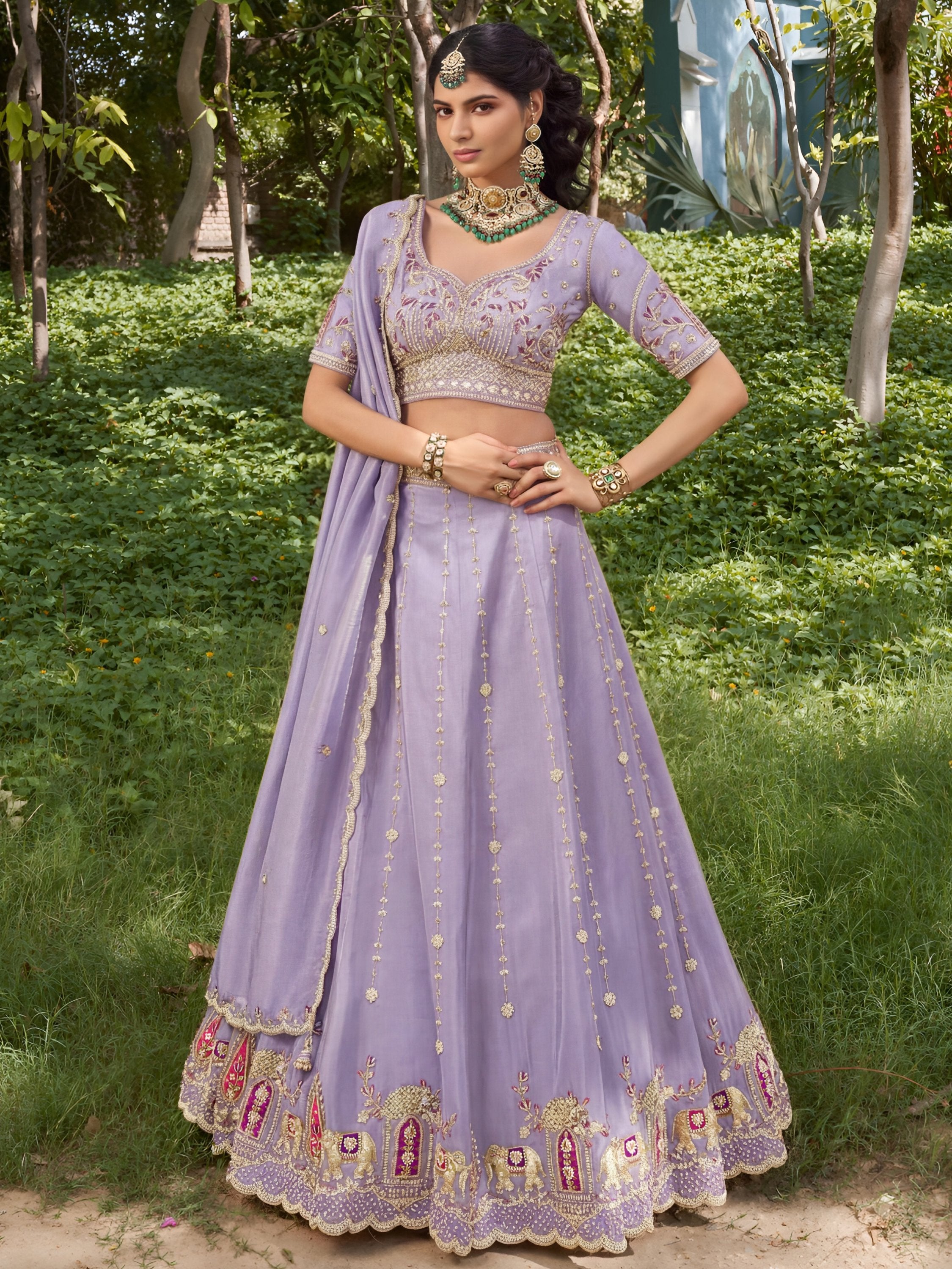 Gorgeous Lavender Heavy Embroidered Silk Lehenga Choli With Dupatta