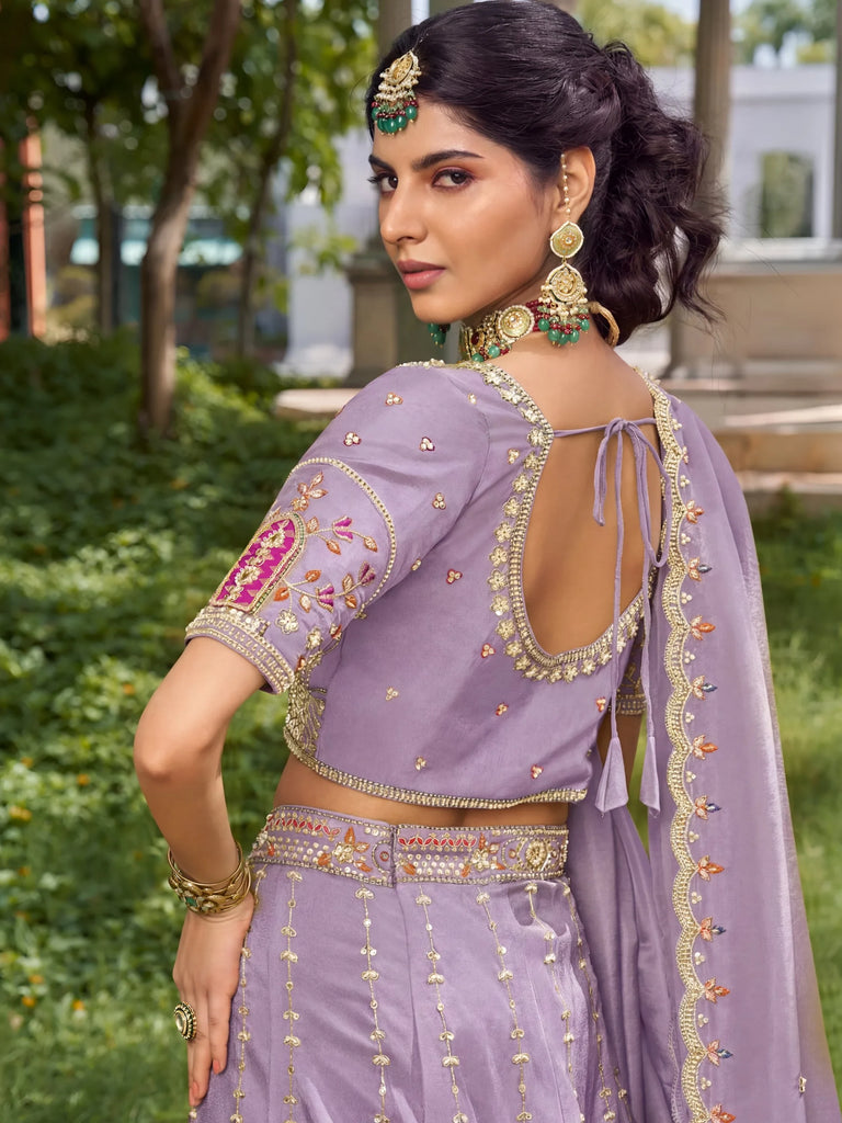 Gorgeous Lavender Heavy Embroidered Silk Lehenga Choli With Dupatta