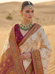 Outstanding Maroon Zari Weaving Silk Function Wear Saree With Blouse