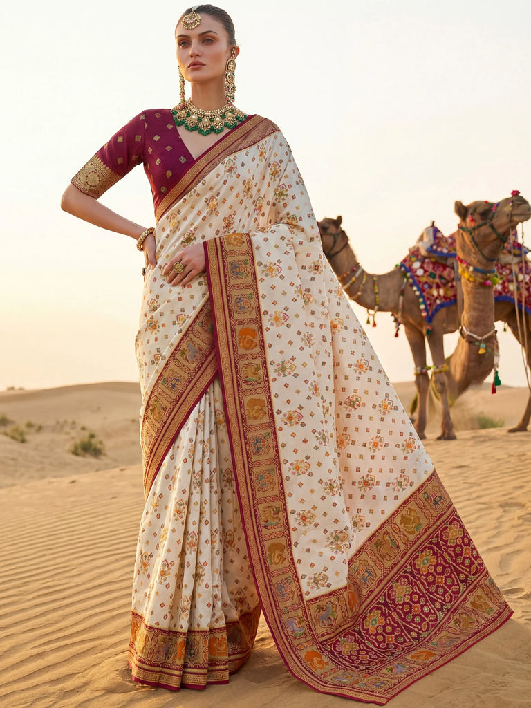 Outstanding Maroon Zari Weaving Silk Function Wear Saree With Blouse