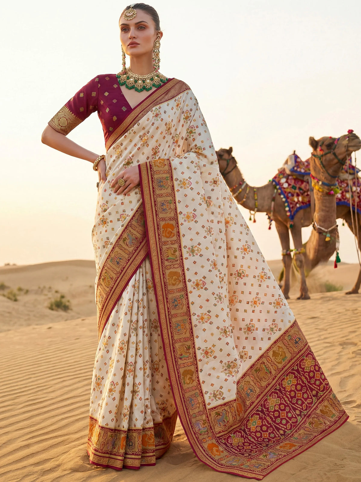 Outstanding Maroon Zari Weaving Silk Function Wear Saree With Blouse