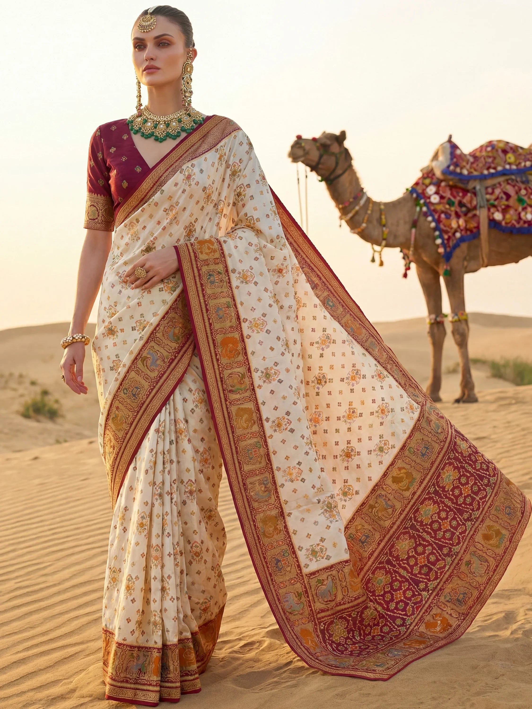 Outstanding Maroon Zari Weaving Silk Function Wear Saree With Blouse