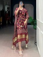 Charming Maroon Digital Printed Gaji Silk Wedding Wear Kaftan