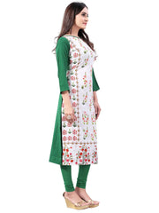 White-Green Digital Floral Printed Crepe Readymade Kurti