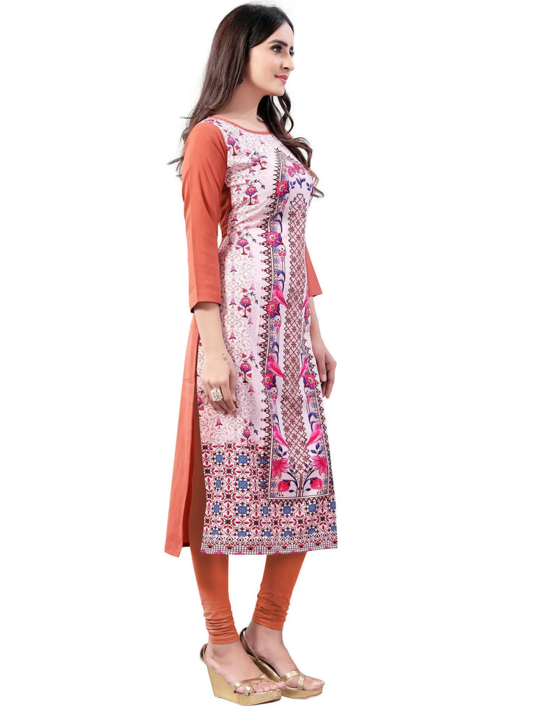 Pink-Peach Digital Floral Printed Crepe Readymade Kurti