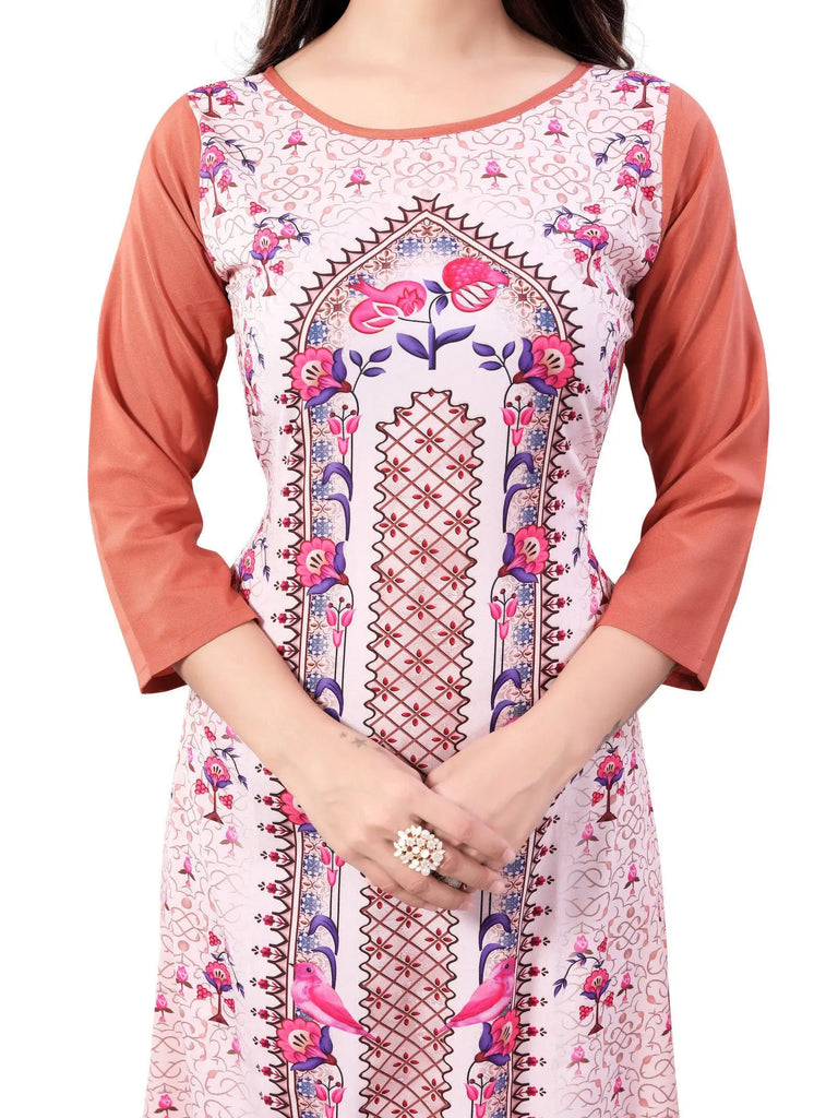 Pink-Peach Digital Floral Printed Crepe Readymade Kurti