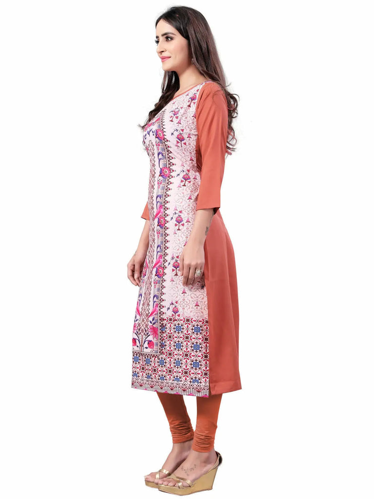 Pink-Peach Digital Floral Printed Crepe Readymade Kurti