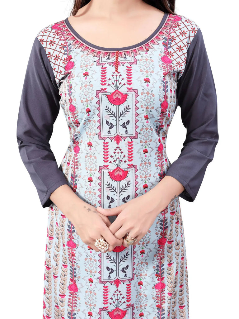Gray Digital Floral Printed Crepe Readymade Kurti