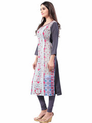 Gray Digital Floral Printed Crepe Readymade Kurti