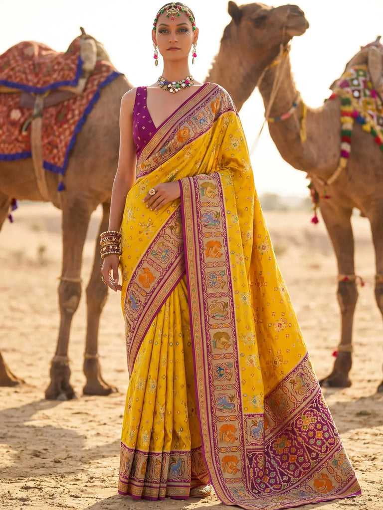  Wonderful Mustard Zari Weaving Silk Festival Wear Saree With Blouse