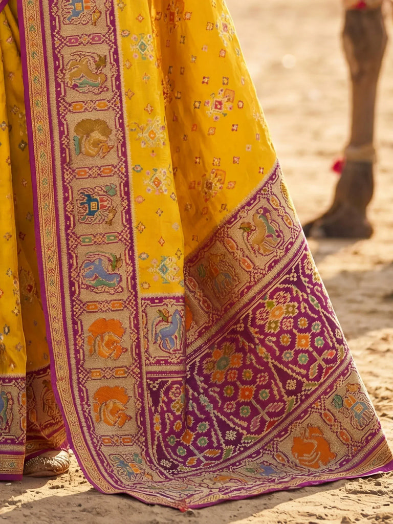 Wonderful Mustard Zari Weaving Silk Festival Wear Saree With Blouse