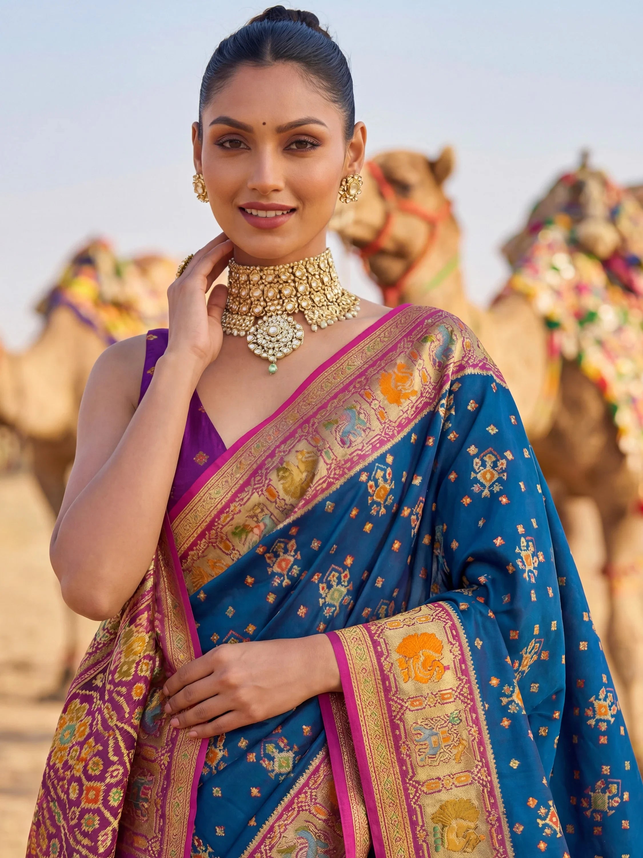 Incredible Teal Blue Zari Weaving Silk Wedding Wear Saree With Blouse