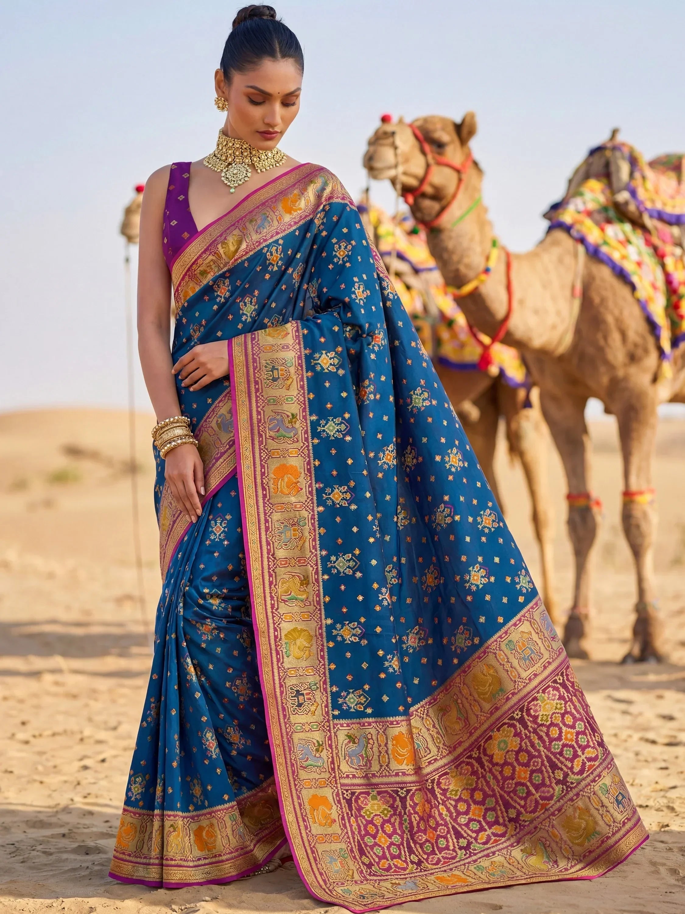 Incredible Teal Blue Zari Weaving Silk Wedding Wear Saree With Blouse