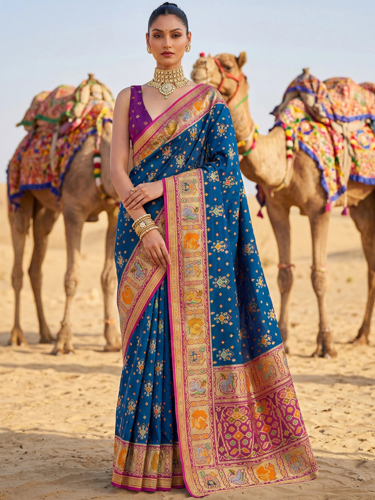 Incredible Teal Blue Zari Weaving Silk Wedding Wear Saree With Blouse