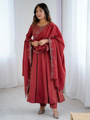 Timeless Maroon Chanderi Silk Embroidered Party Wear Anarkali Suit