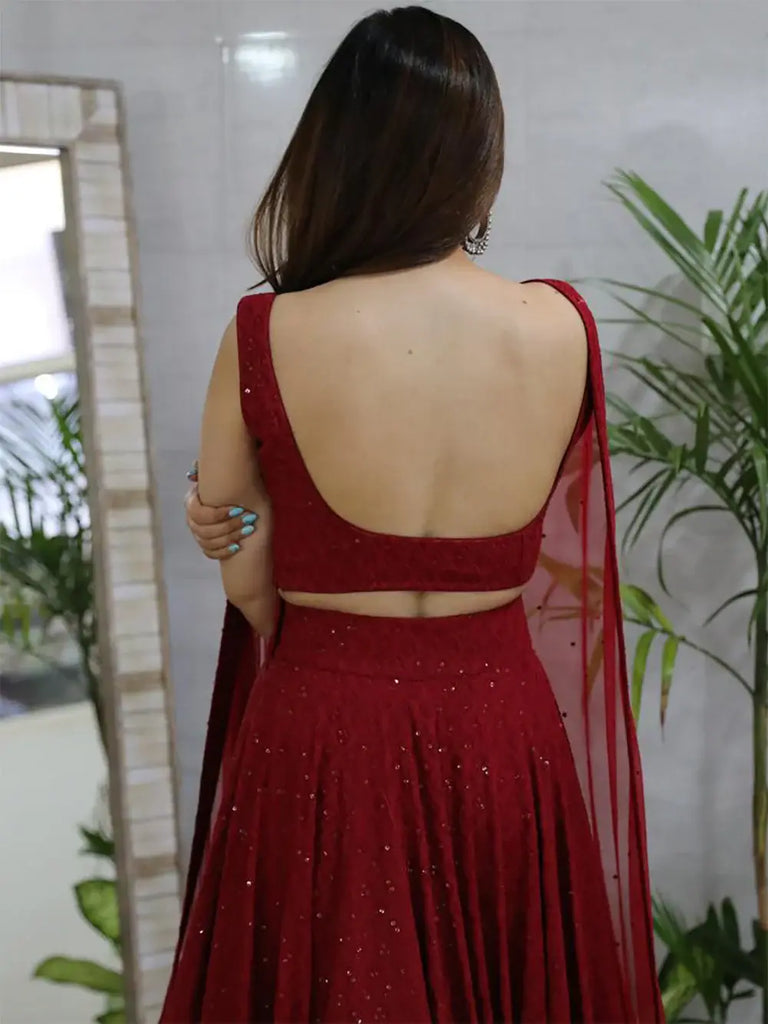 Lovely Maroon Sequins Georgette Wedding Lehenga Choli With Dupatta