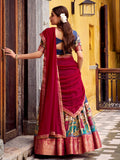 Stunning Navy Blue Zari Weaving Onam Wear Half Saree Lehenga