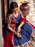 Stunning Navy Blue Zari Weaving Onam Wear Half Saree Lehenga