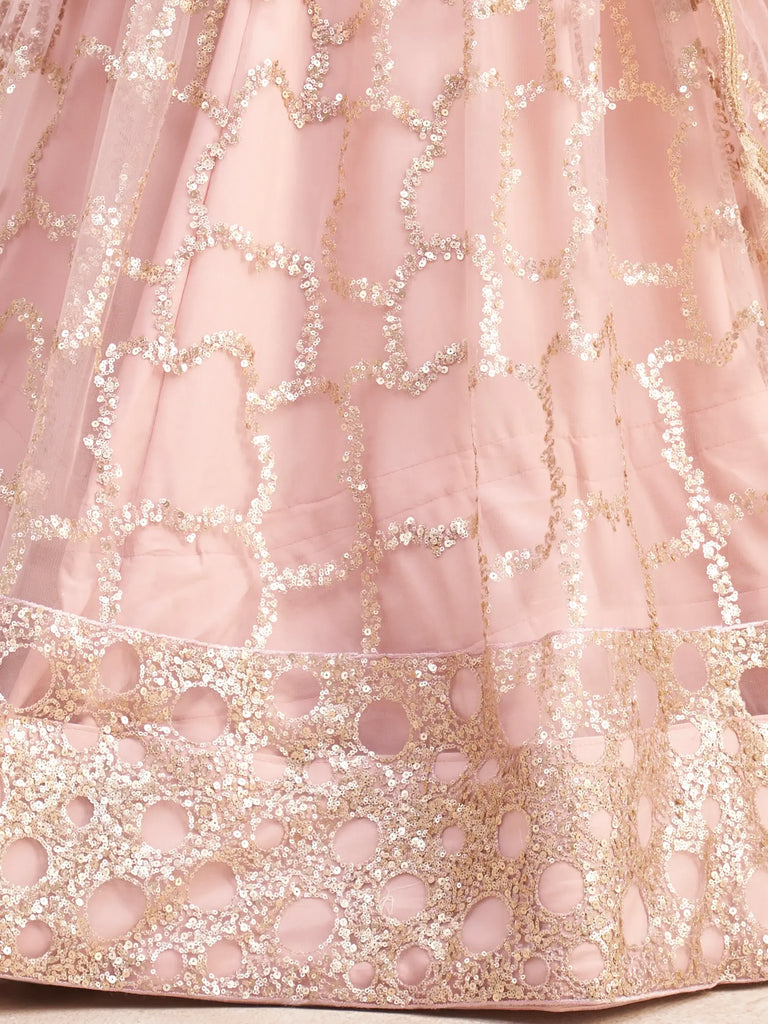 Prominent Pastel Pink Sequins Embroidery Net Lehenga Choli