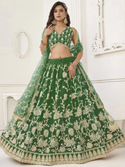 Fabulous Green Sequins Net Wedding Wear Lehenga Choli With Dupatta
