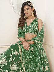 Fabulous Green Sequins Net Wedding Wear Lehenga Choli With Dupatta
