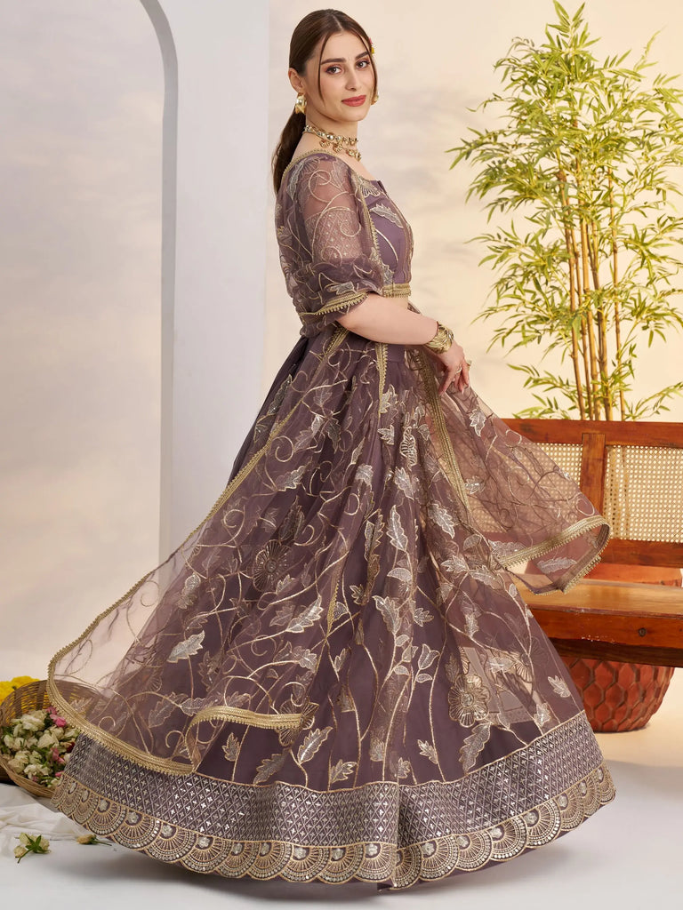 Excellent Dusty Purple Thread Work Net Engagement Wear Lehenga Choli