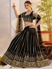 Fantastic Black Sequins Net Reception Wear Lehenga Choli With Dupatta