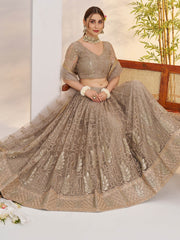 Gleaming Gray Sequins Net Bridesmaid Lehenga Choli With Dupatta