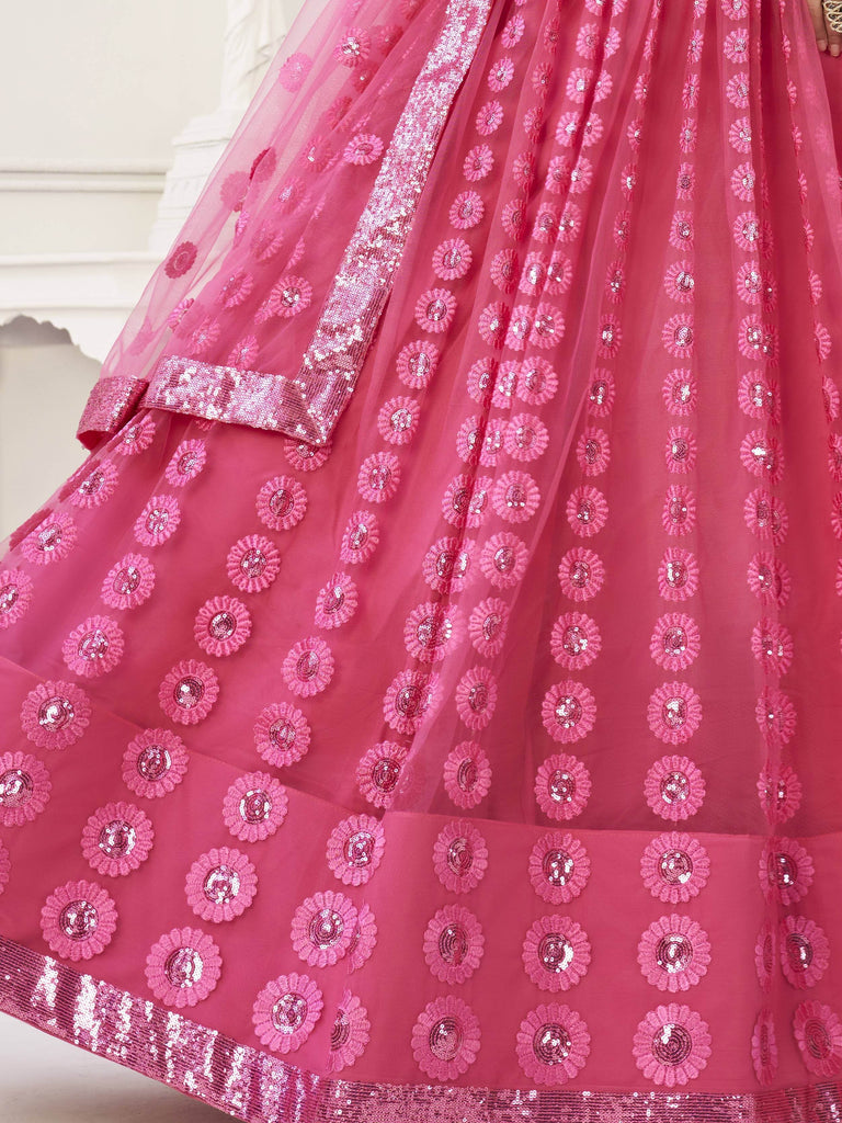 Astonishing Pink Sequins Net Reception Wear Wear Lehenga Choli