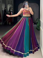 Wonderful Multi-Color Rayon Navratri Lehenga With Gamthi Work Choli