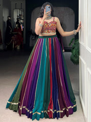Wonderful Multi-Color Rayon Navratri Lehenga With Gamthi Work Choli