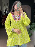 Attractive light Green Laheriya Printed Cotton Navratri Special Top