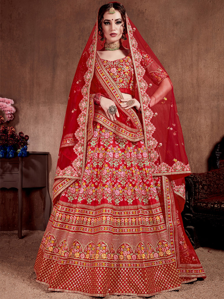 Great Red Silk Bridal Plus Size Lehenga Choli With Double Dupatta