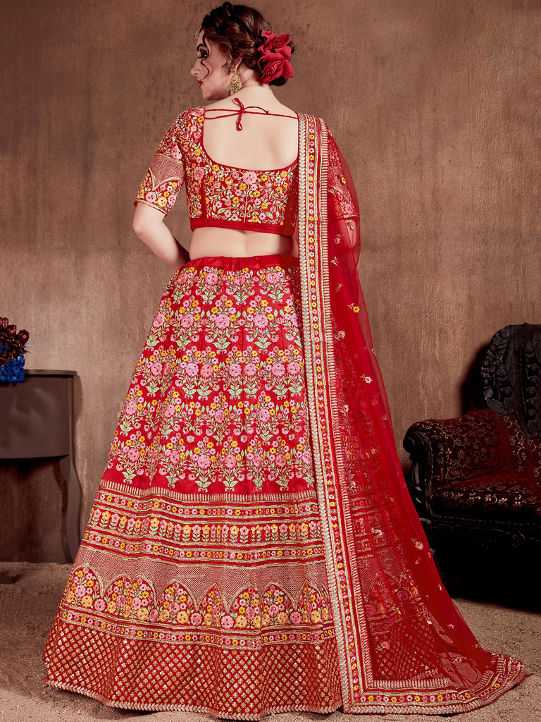Great Red Silk Bridal Plus Size Lehenga Choli With Double Dupatta