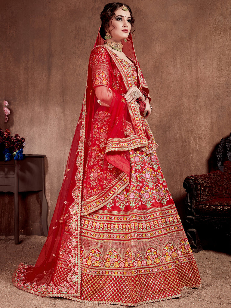 Great Red Silk Bridal Plus Size Lehenga Choli With Double Dupatta
