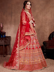 Great Red Silk Bridal Plus Size Lehenga Choli With Double Dupatta