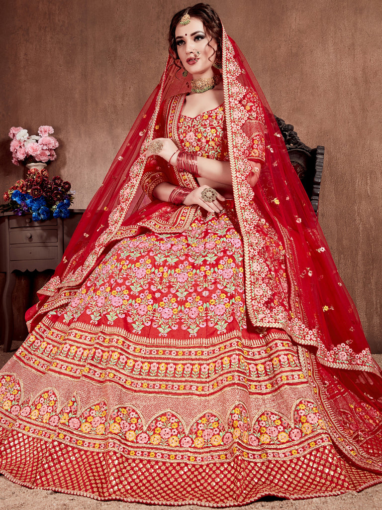 Great Red Silk Bridal Plus Size Lehenga Choli With Double Dupatta