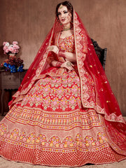 Great Red Silk Bridal Plus Size Lehenga Choli With Double Dupatta