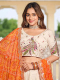 Tantalizing Orange Thread Embroidered Tissue Silk Lehenga Choli