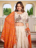 Tantalizing Orange Thread Embroidered Tissue Silk Lehenga Choli