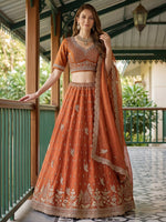 Notable Rust Orange Organza Wedding Wear Lehenga Choli With Dupatta
